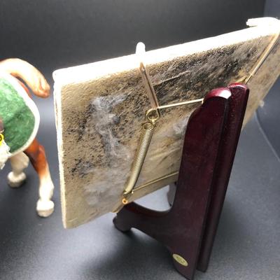 Horse Collectors Lot; Ceramic Tile, Horse Figurine & Pin