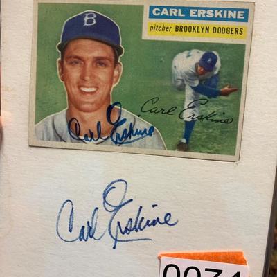 Carl Erskine Singed Baseball Card