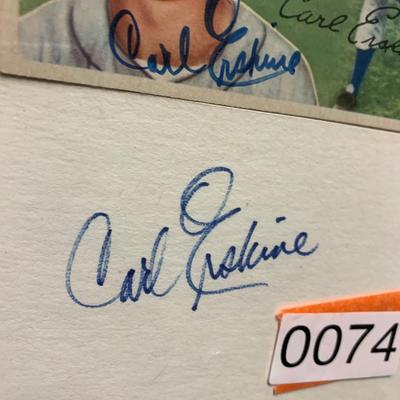 Carl Erskine Singed Baseball Card