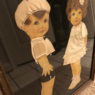 Boy & Girl Victorian Hair Art Picture - Framed