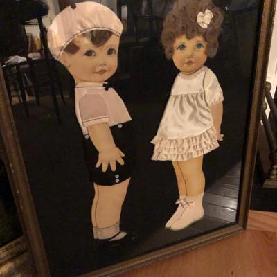 Boy & Girl Victorian Hair Art Picture - Framed