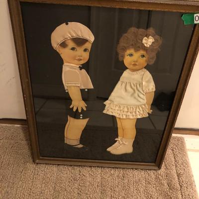 Boy & Girl Victorian Hair Art Picture - Framed