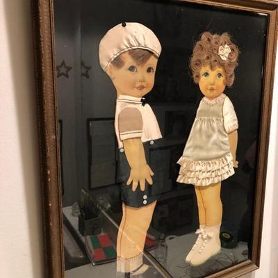 Boy & Girl Victorian Hair Art Picture - Framed