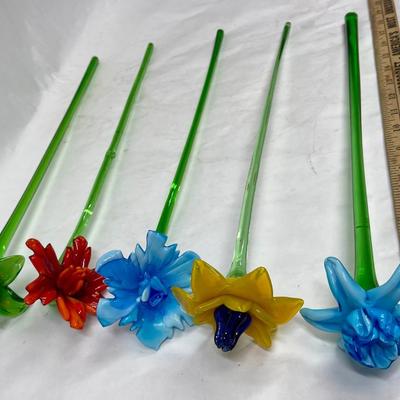 On stem blown glass flowers