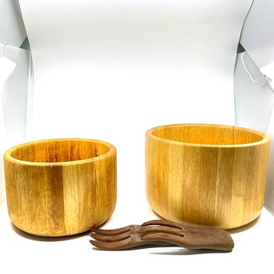 1325 Two Large Wooden DANSK Salad Bowls with Forks