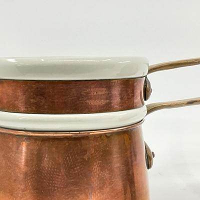 1326 Vintage Bazar Francais 666 NY Hall Porcelain Double Boiler with Small Copper Fish Pan