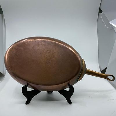 1327 Large Vintage Bazar Francais 666 NY Copper Oval Fish Pan Skillet 14.25"