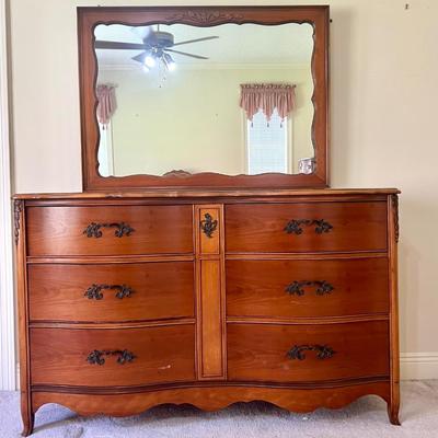 Antique French Provincial Curved Front Dresser & mirror