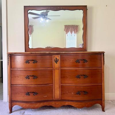 Antique French Provincial Curved Front Dresser & mirror