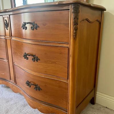 Antique French Provincial Curved Front Dresser & mirror
