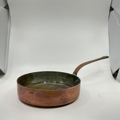 1336 Vintage Bazar Francais 666 NY Copper 9.5" Skillet with Brass Handle