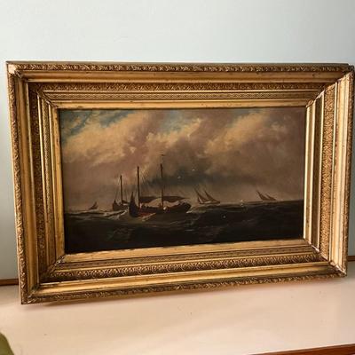 1345 Antique Maritime Ship Oil Painting