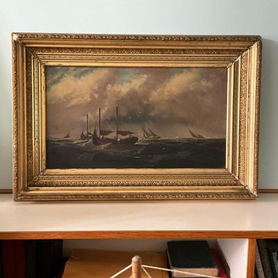 1345 Antique Maritime Ship Oil Painting