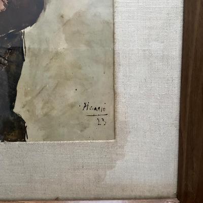 1346 1940's Seated Harlequin 1923 after Picasso Print in Beveled Frame