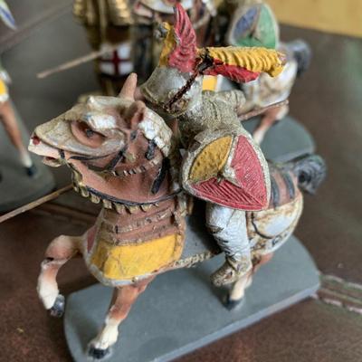 Large Brass Knight w Misc Medieval Cast Figurines