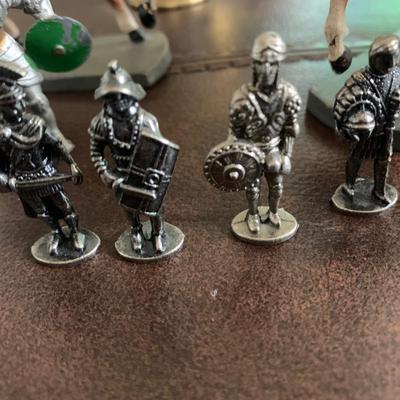 Large Brass Knight w Misc Medieval Cast Figurines