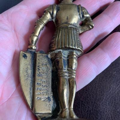 Large Brass Knight w Misc Medieval Cast Figurines