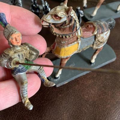 Large Brass Knight w Misc Medieval Cast Figurines