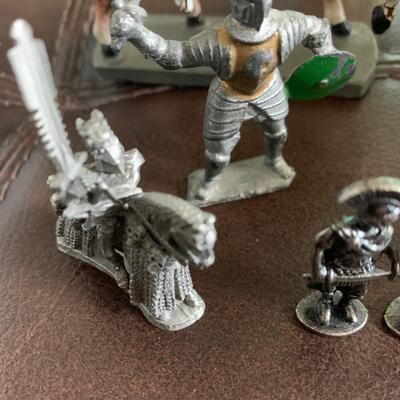 Large Brass Knight w Misc Medieval Cast Figurines
