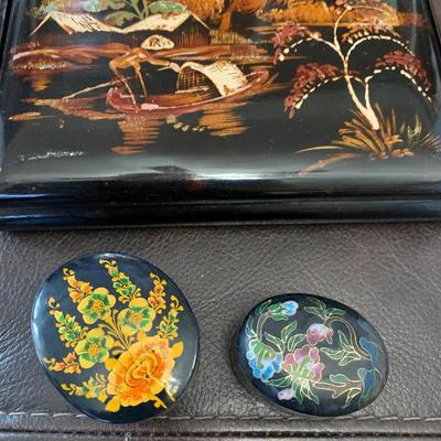 Black Lacquer Boxes & Enamel Trinket Box