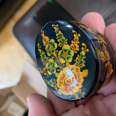 Black Lacquer Boxes & Enamel Trinket Box