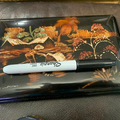 Black Lacquer Boxes & Enamel Trinket Box