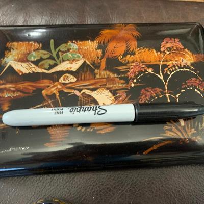 Black Lacquer Boxes & Enamel Trinket Box