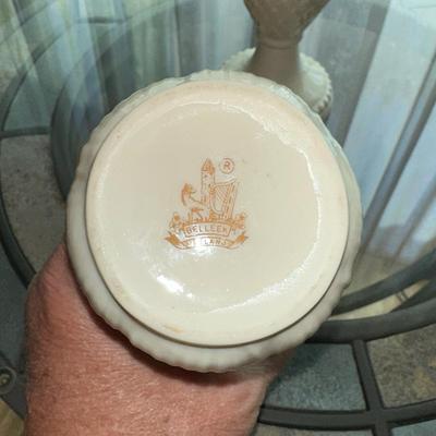 176 BELLEEK 2 VASES 8" PINEAPPLE + 6.5" LILIES OF VALLEY BROWN MARK IRELAND