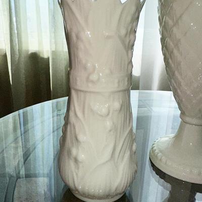 176 BELLEEK 2 VASES 8" PINEAPPLE + 6.5" LILIES OF VALLEY BROWN MARK IRELAND