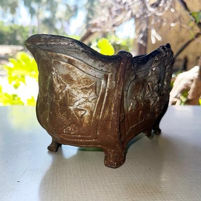 178 ANTIQUE CAST IRON PLANTER WITH IVY DECORATION 13"