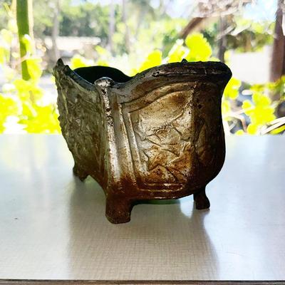 178 ANTIQUE CAST IRON PLANTER WITH IVY DECORATION 13"
