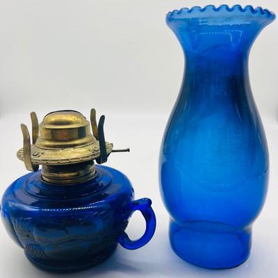 Vintage 50s Antique Cobalt Blue Glass Kerosene Oil Finger