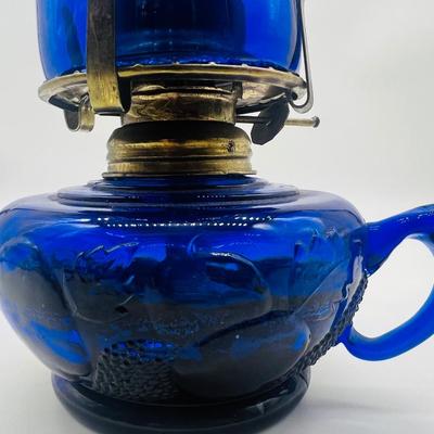 Vintage 50s Antique Cobalt Blue Glass Kerosene Oil Finger