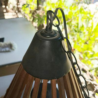 179 MID CENTURY MODERN HANGING LAMP DANISH TEAK & CORK BALLS WHITE GLOVE