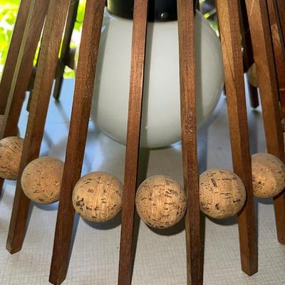 179 MID CENTURY MODERN HANGING LAMP DANISH TEAK & CORK BALLS WHITE GLOVE