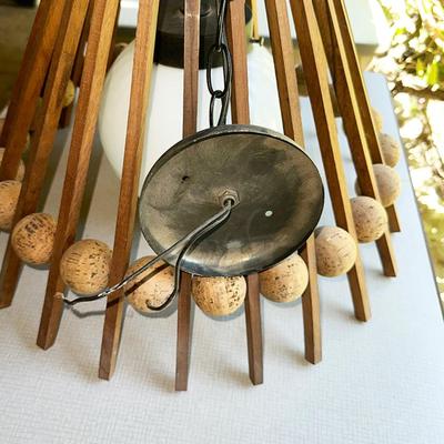 179 MID CENTURY MODERN HANGING LAMP DANISH TEAK & CORK BALLS WHITE GLOVE