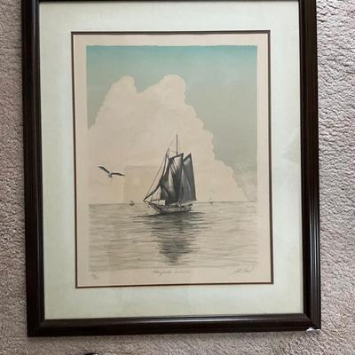 1348 Signed and Numbered "Chesapeake Schooner" Lithograph