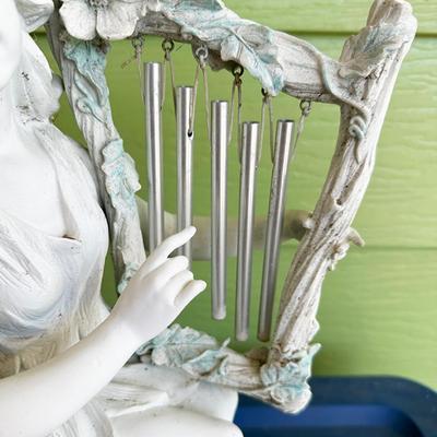 182 SEATED GARDEN FAIRY WITH HARP / CHIMES 16"