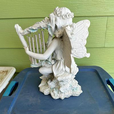 182 SEATED GARDEN FAIRY WITH HARP / CHIMES 16"