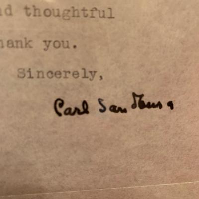 Carl Sandburg Autographed Letter