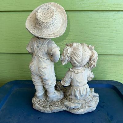 186 GARDEN ART YOUNG BOY & GIRL SCULPTURE 14" TALL