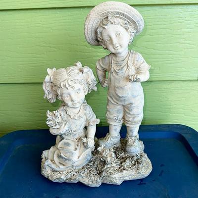 186 GARDEN ART YOUNG BOY & GIRL SCULPTURE 14" TALL
