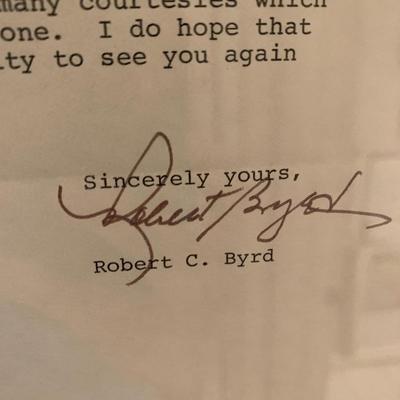 Senator Robert Byrd Signed Personal Letter