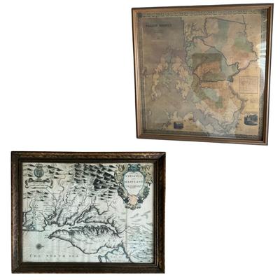 1358 Vintage Framed Talbot Co. Map Prints & VA. MD. Map Print