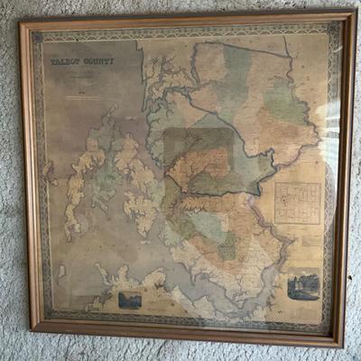 1358 Vintage Framed Talbot Co. Map Prints & VA. MD. Map Print