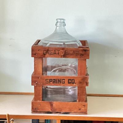 1360 Vintage Great Bear Springs Glass 5 Gal. Jug in Wooden Crate