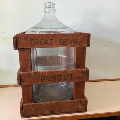 1360 Vintage Great Bear Springs Glass 5 Gal. Jug in Wooden Crate