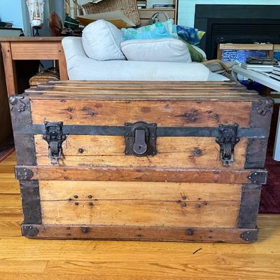 1361 Antique Flat Top Steamer Trunk