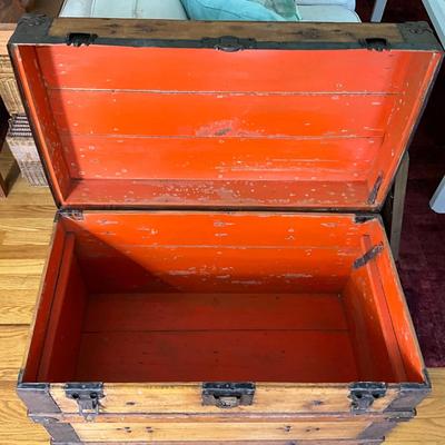 1361 Antique Flat Top Steamer Trunk