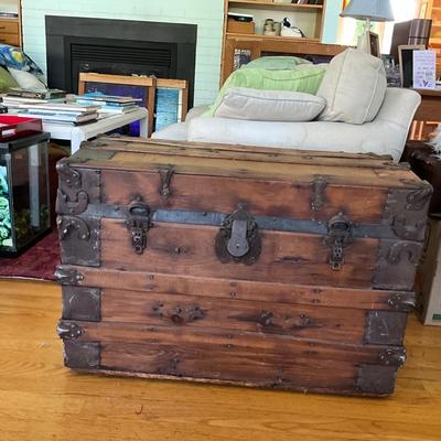 1362 Antique Flat Top Steamer Trunk